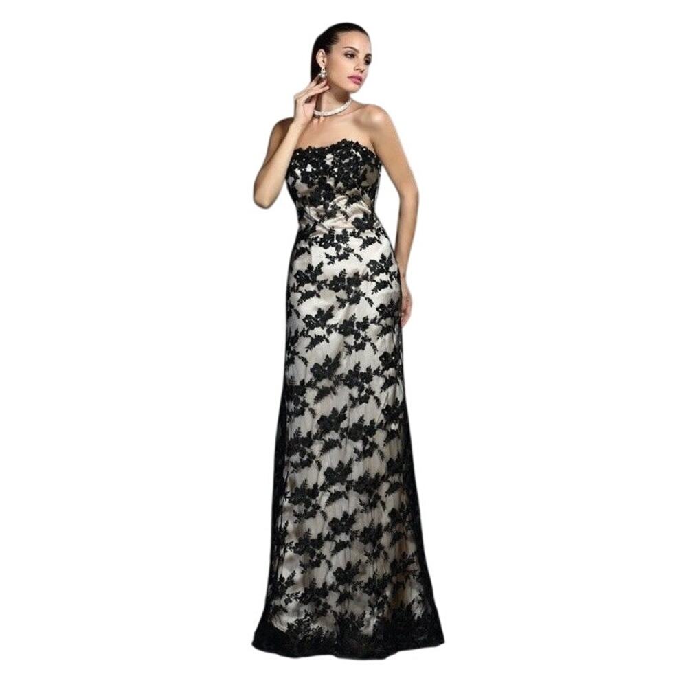 HEBEOS Women's Strapless Trumpet Embellished Black Lace Over Gold Satin | NWOT